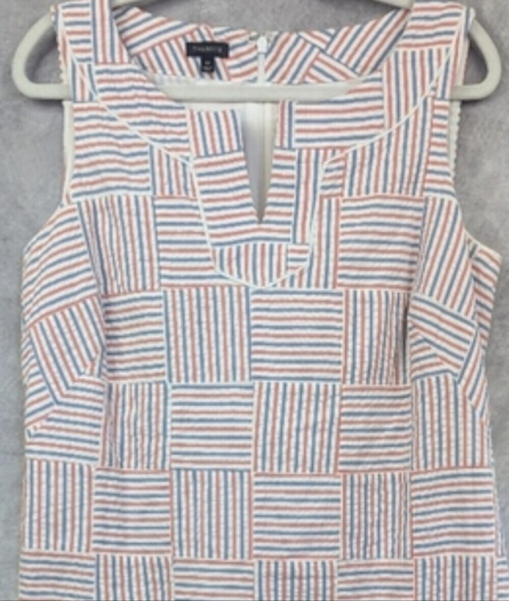 Talbots Seersucker Size 10 Sleeveless Sheath Dress Zipper Back Pink, Blue